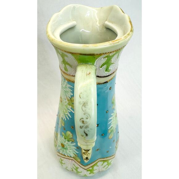 Antique Tall Porcelain Tankard Pitcher – Hand Painted Floral Design with Gilding - Picture 7 of 8